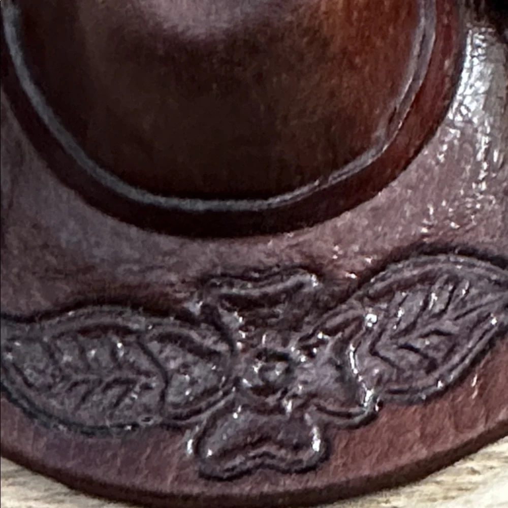 Western Brown‎ Tooled Leather Cowboy Hat & Saddle Christmas Ornaments Set Of 2